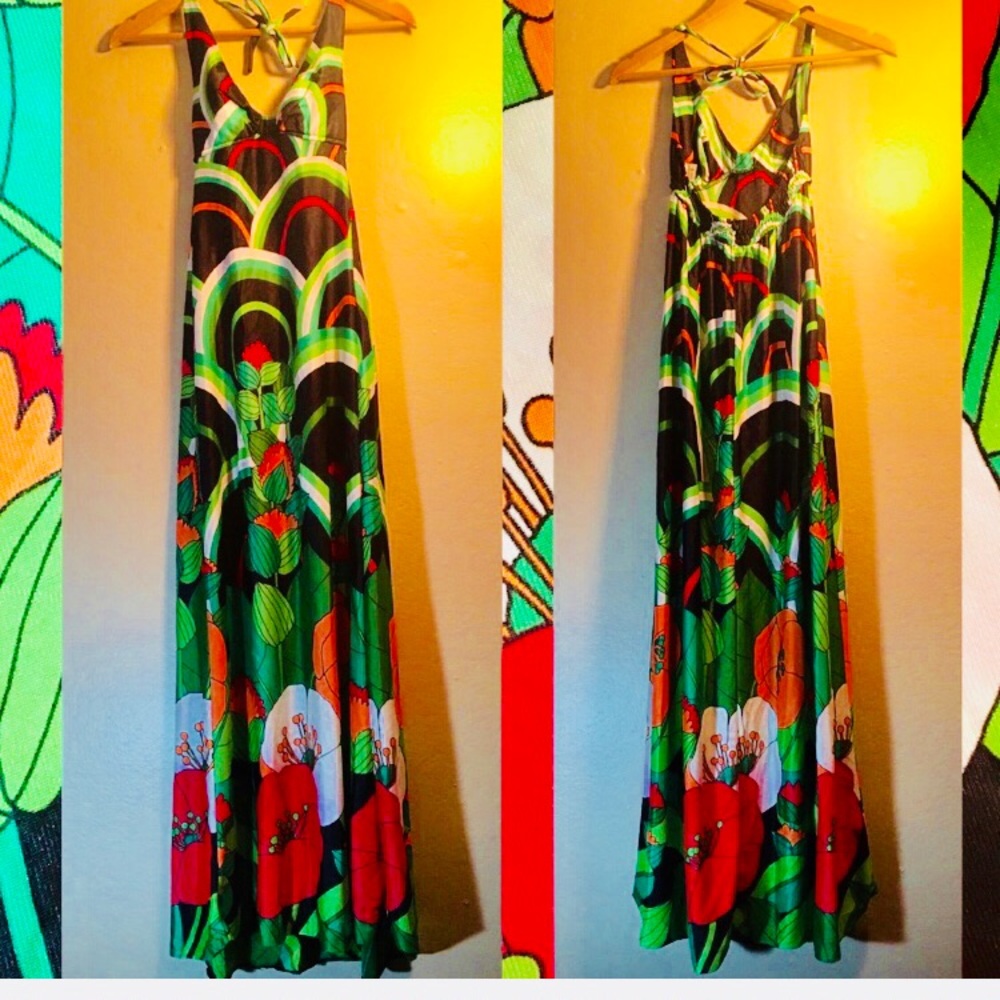Vintage Floral Psychedelic Hawaiian Maxi Dress